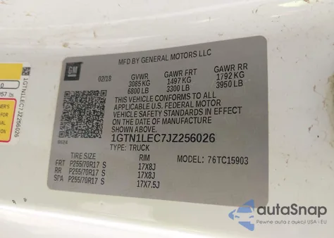2018 GMC Sierra 1500 from USA, damaged, VIN 1GTN1LEC7JZ256026